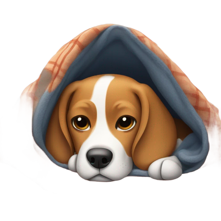 Beagle under warm plaid blanket emoji