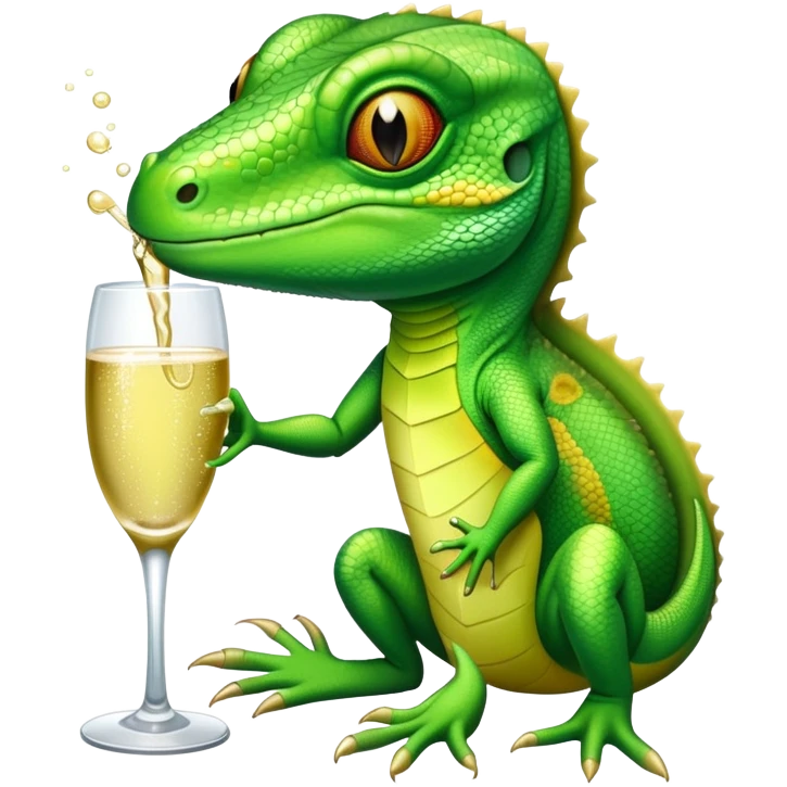 Green lizard drinking shampagne  emoji