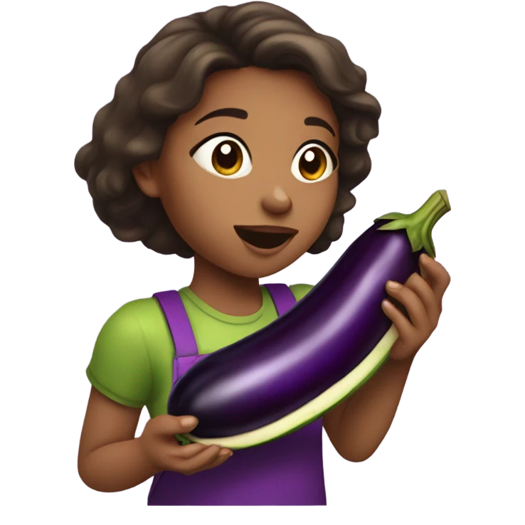 Girl eating egg plant emoji