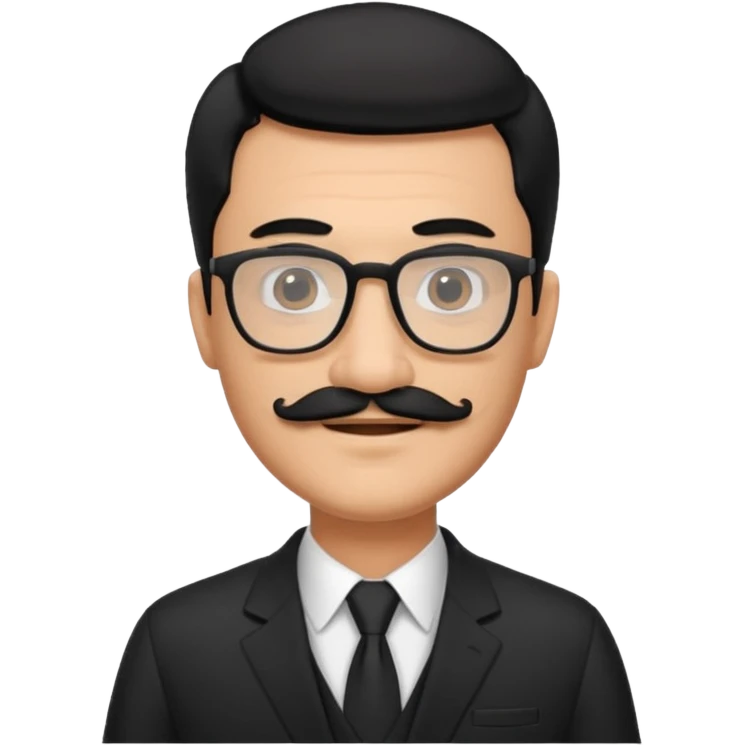 black hair dad in black suit and glasses with mustache emoji