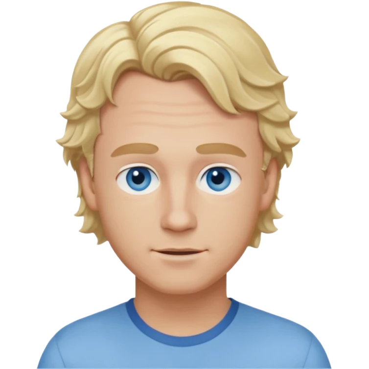 Mike Gallagher from Summer of Fear with blonde wavy hair, light blue outfit, white and blue eyes emoji