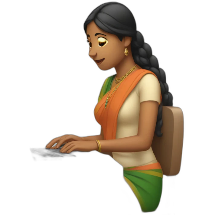 Indian woman typing on a Mac emoji