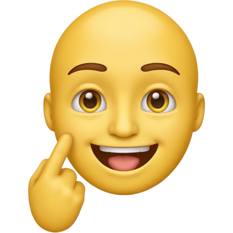 Emoji tête jaune avec un sourire et le doigt à moitié devant le  emoji