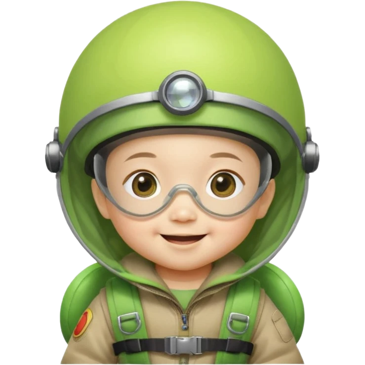 Skydiving asian baby with parachute and UFO lime emoji