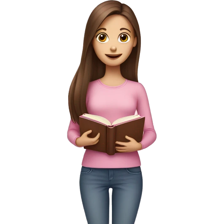 fair-skinned girl with long and straight brown hair holding a baby-pink-colored book emoji