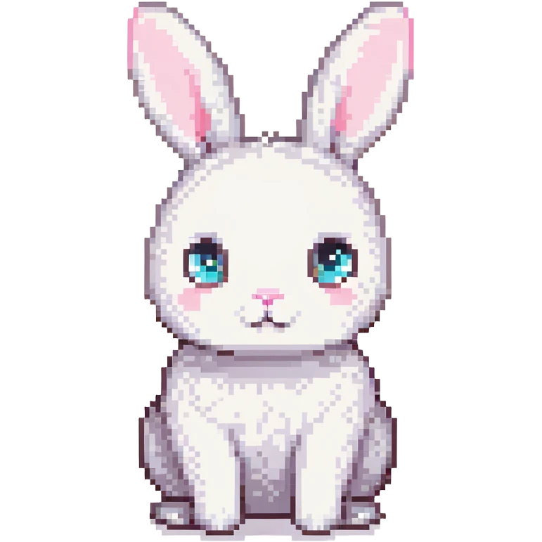 cute white bunny sitting facing forward on a green grassy field, pixel art style, large eyes, small pink nose, round body, soft and gentle expression, simple 2D flat colors, no background details beyond grass emoji