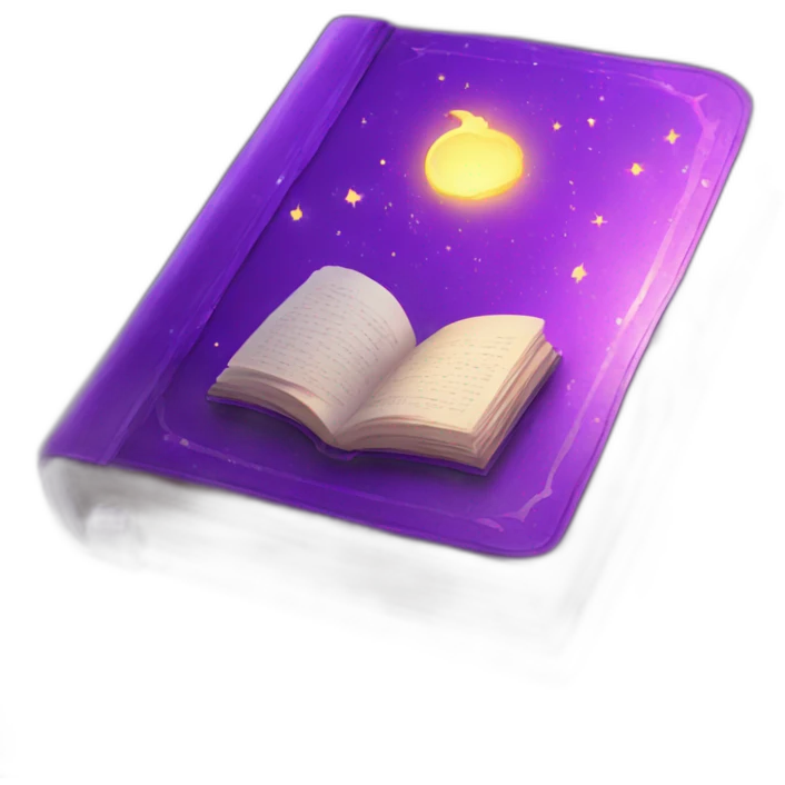 A magical book with purple effects and incomprehensible magical text emoji