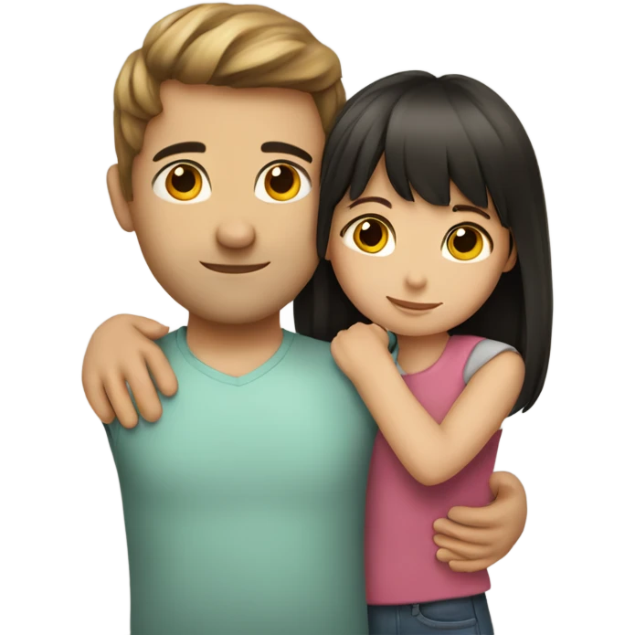 hug with a girl brunette with bangs portrait emoji