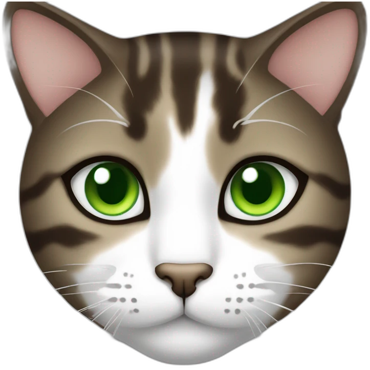 Dark Brown and white tabby cat with green eyes emoji