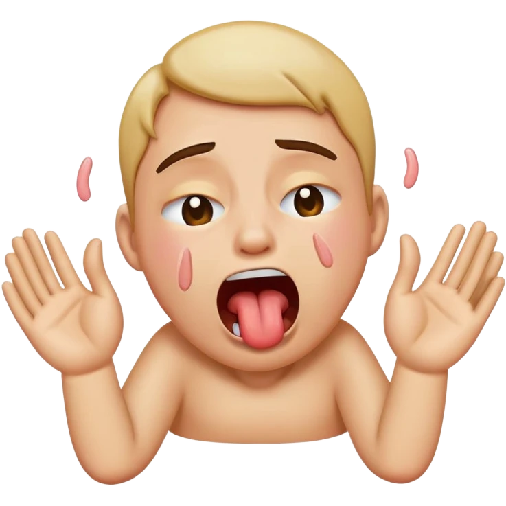 crying emoji with tongue out, choking self with two hands emoji