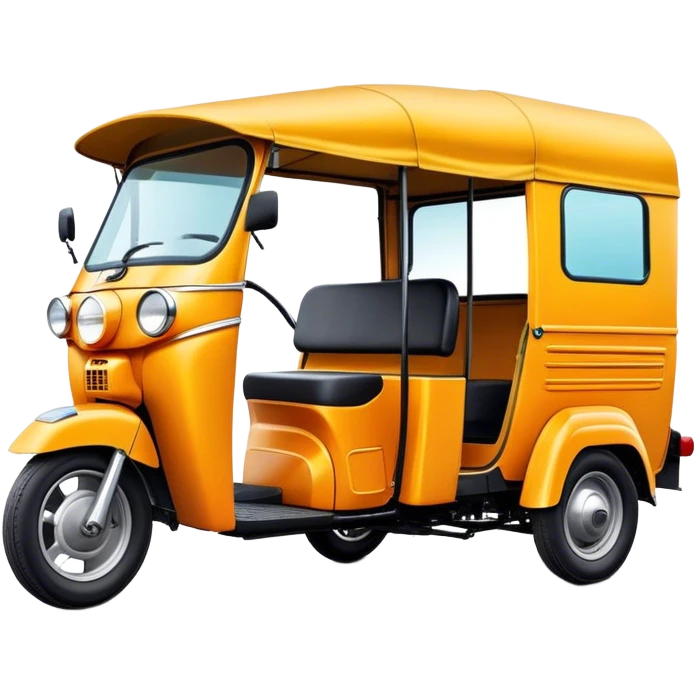 Cinematic Realistic Tuk Tuk Emoji, depicted as a vibrant iconic three-wheeled vehicle with bold colors and a compact design, rendered with crisp textures and dynamic urban lighting that captures its quintessential Thai charm. emoji