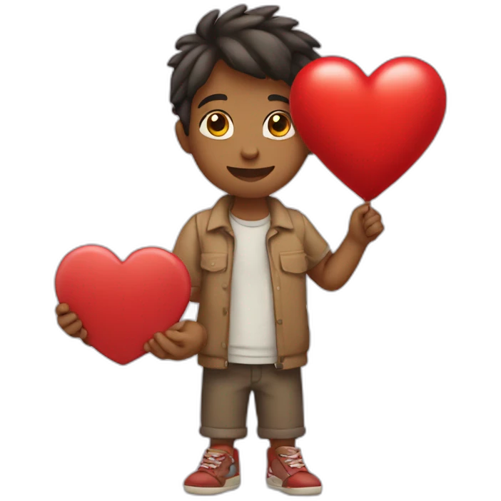 A boy hold a red heart in hand emoji