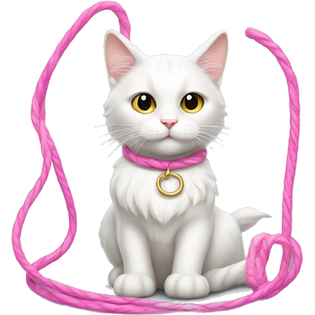 White cat with long hair and a pink lasso  emoji