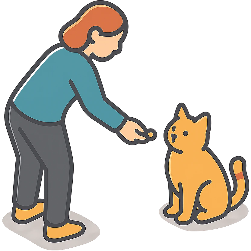 женщина даёт кошке лакомство emoji