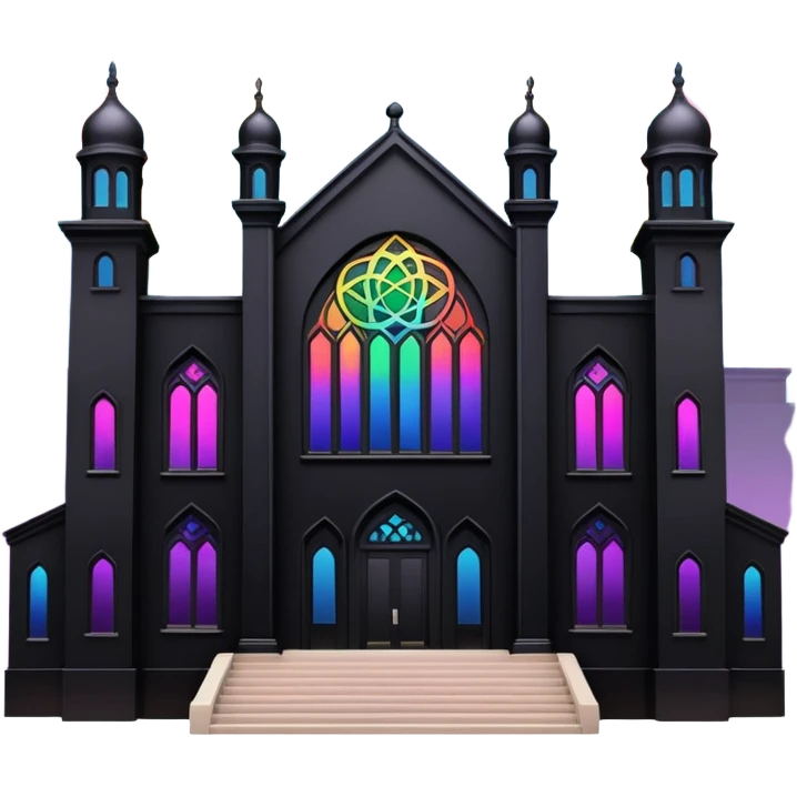 jewish synagogue temple in dark goth aesthetic style with black building and rainbow tint glass windows emoji