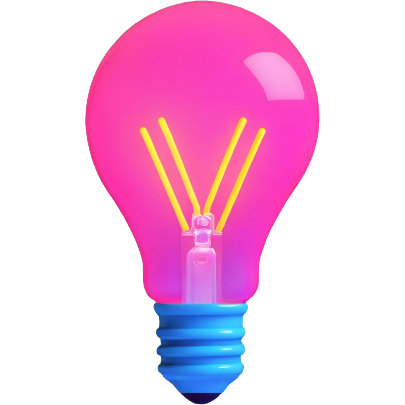 neon lightbulb glowing blue and pink with soft glossy highlight and modern minimal shape emoji
