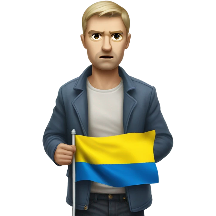 super-realistic angry Ukrainian with ukranian flag emoji