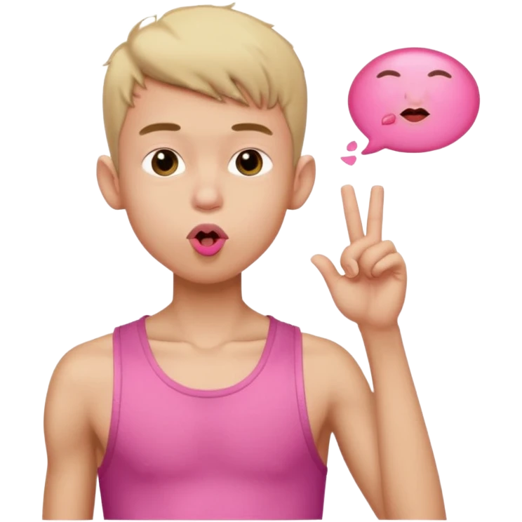 skinny boy in a pink crop top blowing a kiss emoji