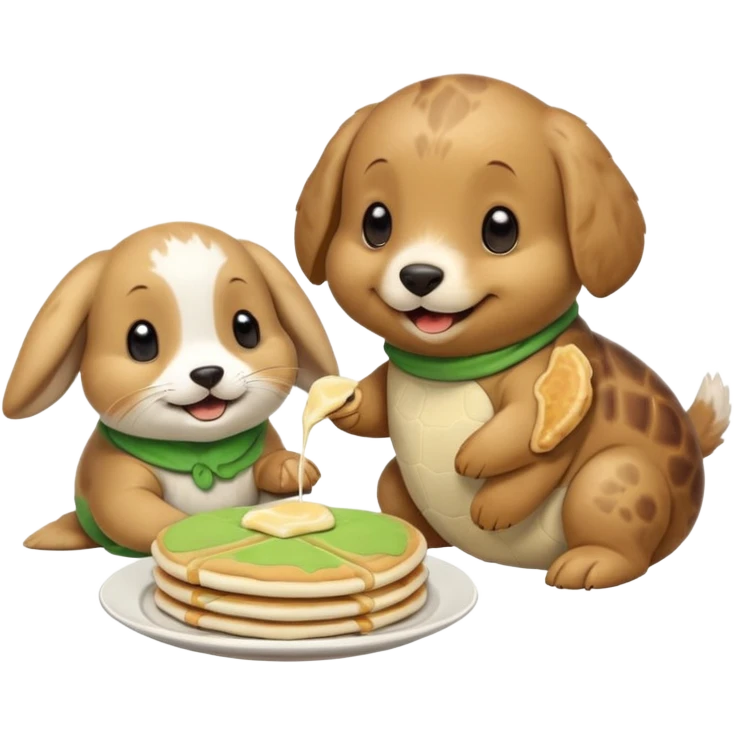 Seal, dog, bunny, turtle eating pancakes emoji