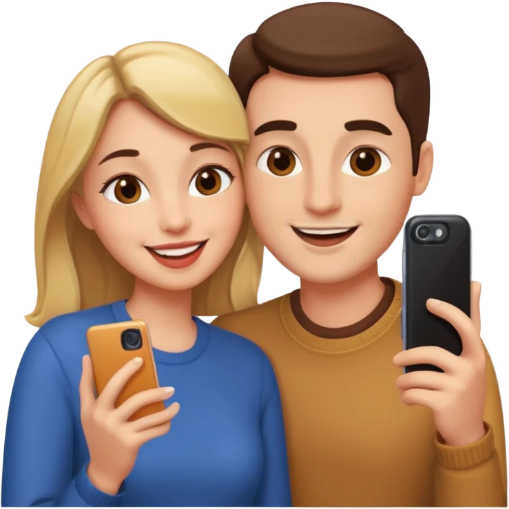 smiling couple selfie moment kissing emoji
