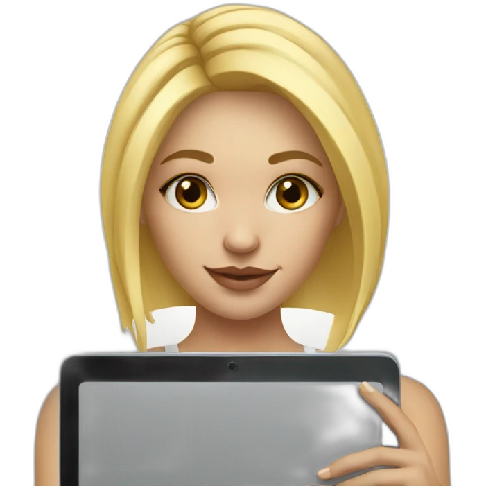 Blonde girl with tattoos drawing on tablet emoji