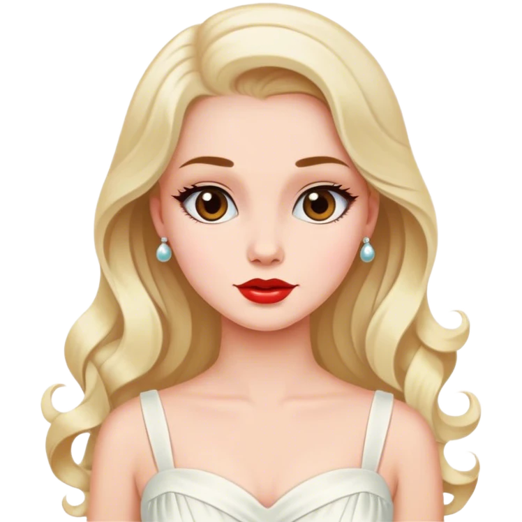 Beautiful woman in 1950’s woman fashion look, white dress, long hair emoji