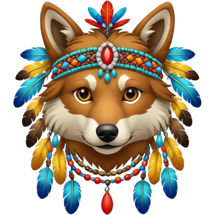 Shamanic Tribal Feathery Beaded All Dressed Up Colorful Patterned Marked Wild Feral Natural Realistic Canine (full body) emoji