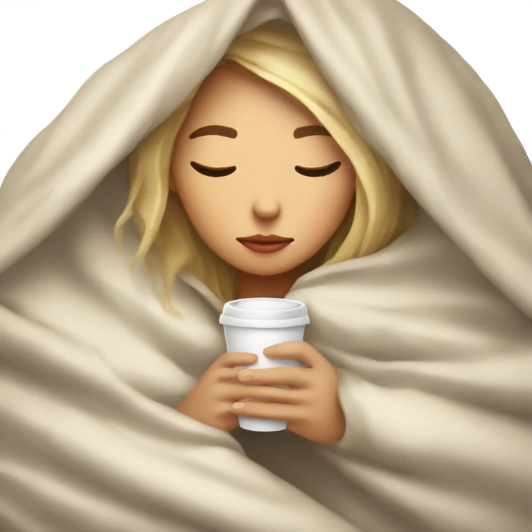Light girl inside a blanket sipping coffee eyes closed emoji