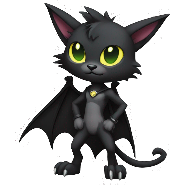 Black Anthro Cool Punk Bat-Cat-Fakemon-sona Full Body emoji