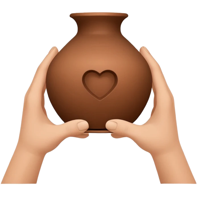 Minimalistic flat vector icon, iOS style, thin black contour on white background. Hands shaping a small clay vase. Clean, no text, no shadow emoji