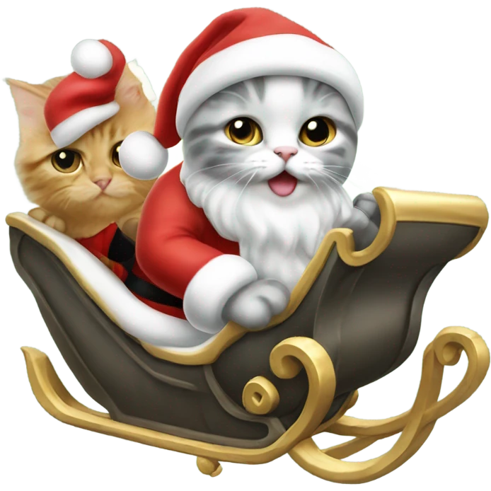 Oyster colored kittens pulling Santa on his sleigh emoji