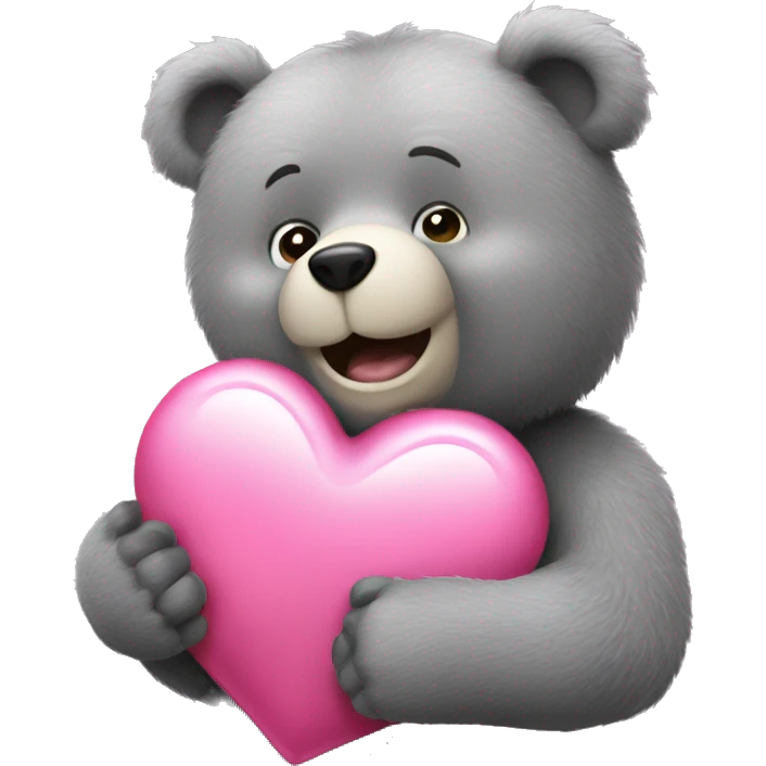 realistic-happy-grey-bear-hugging-pink-heart emoji