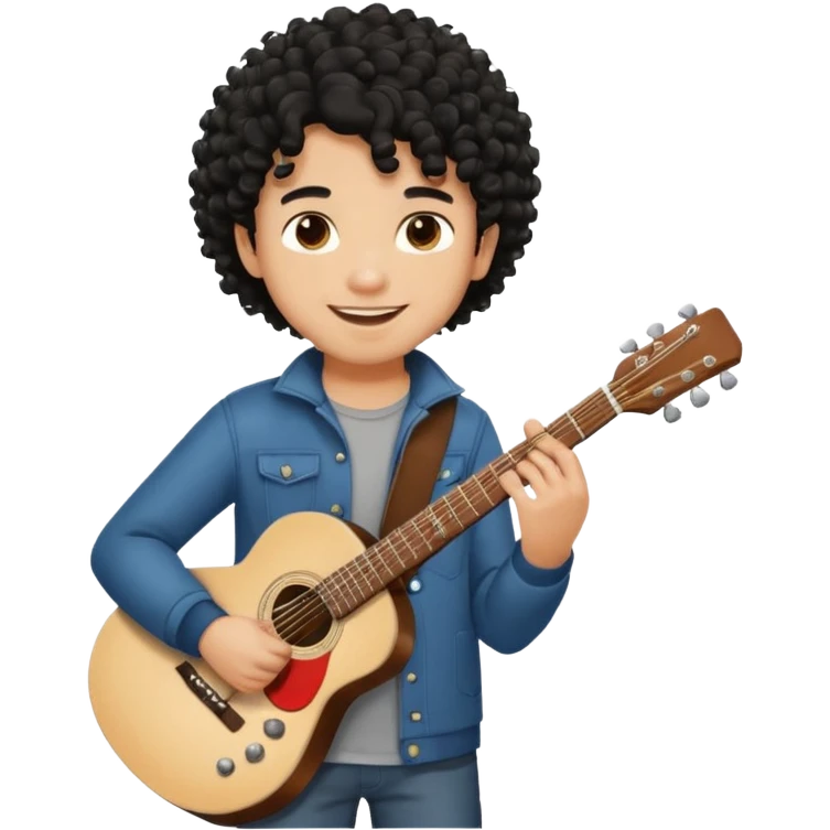 A boy with black fade curly hair Smiling and holdijg a guitar  emoji