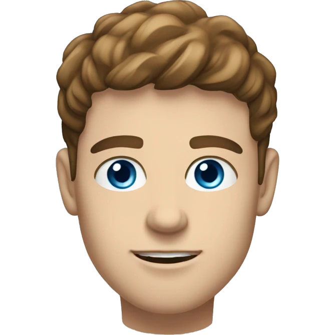 generate the portrait of a white young man, with a squared-shape face, saillant jaws, blue eyes, and brown short and straight hair emoji
