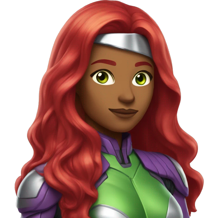 dc comics starfire red long hair, green eyes, purple and silver spacesuit with no helmet emoji