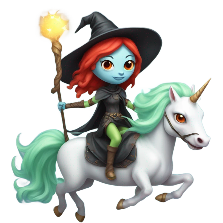 [politically incorrect, shield(
	{ female, alien, witch, color: light green, hair:red, eyes:cat} ]
	on a 
	[{ unicorn: white, legged:four, mane: light blue }]) emoji