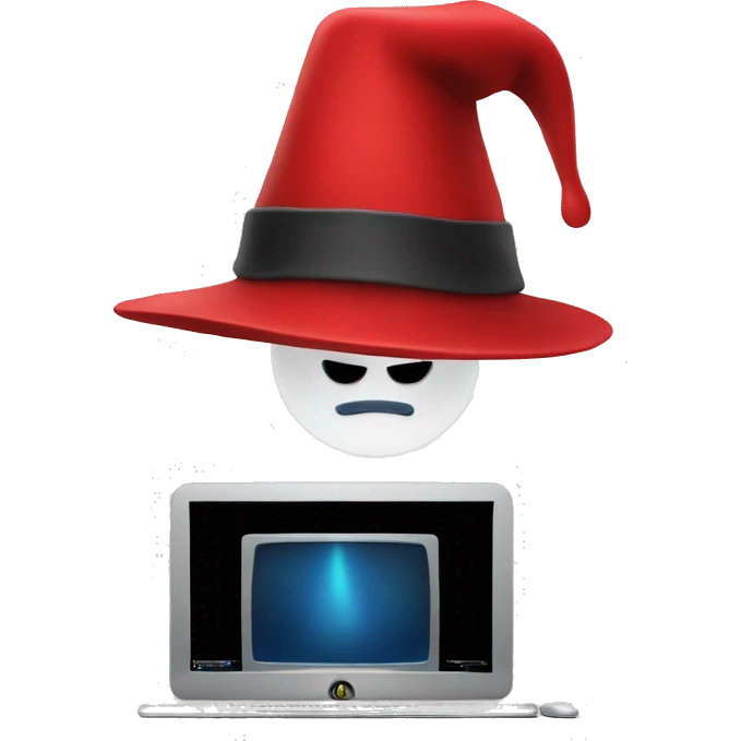 red Magic hat in front of computer emoji