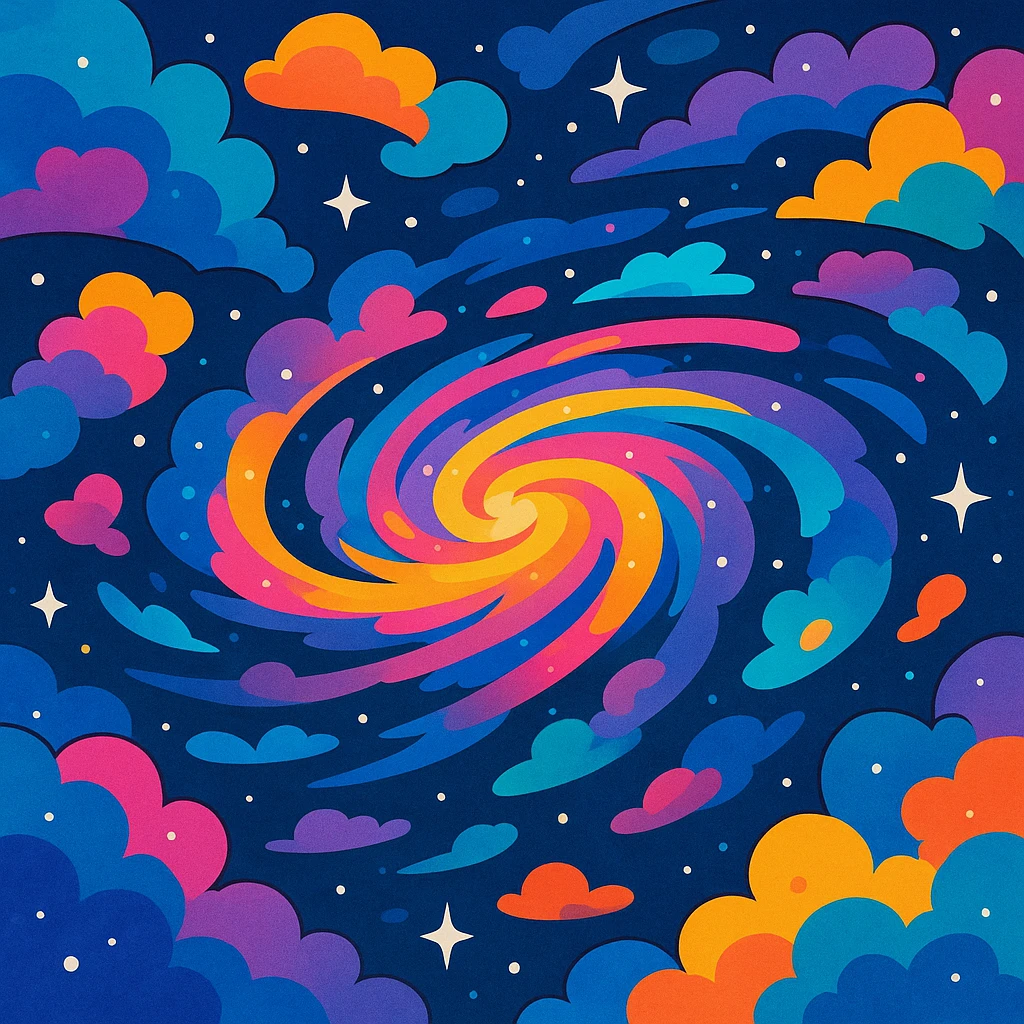 Milky Way galaxy, vibrant swirling colors, cosmic clouds, stars, dreamy painterly style emoji