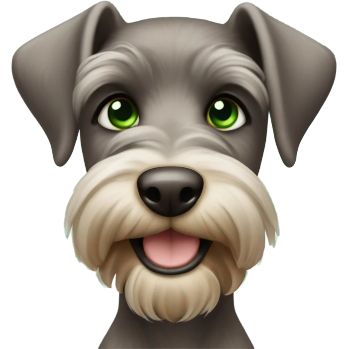 Smiling brown schnauzer puppy with green eyes emoji