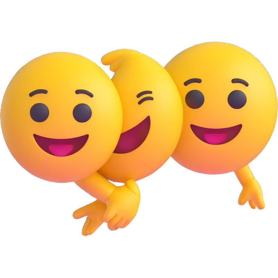 Place these two 3D emoji figures on a single image as two separate figures with noticeable space between them, maintaining a unified cartoon style without altering the original images. emoji