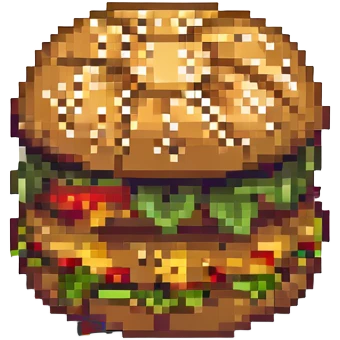 pixel art hamburger with sesame seed bun emoji