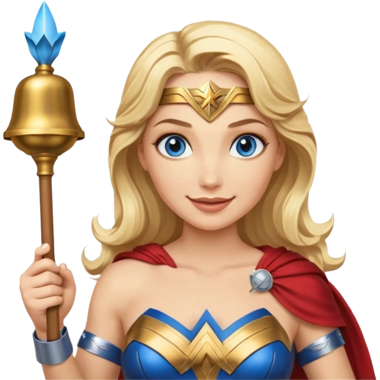 Blonde blue eyes Wonder Woman holding bell and baton emoji