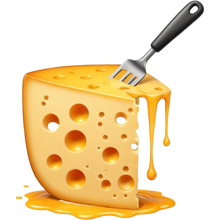 a half vertical  wheel of cheese being scraped with a metal spatula, melted cheese flowing, warm golden colors, modern emoji style, clean outlines, transparent background emoji