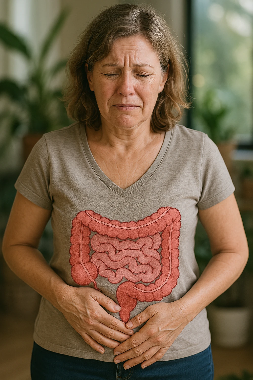 donna in menopausa con la disbiosi intestinale immagine realistica emoji