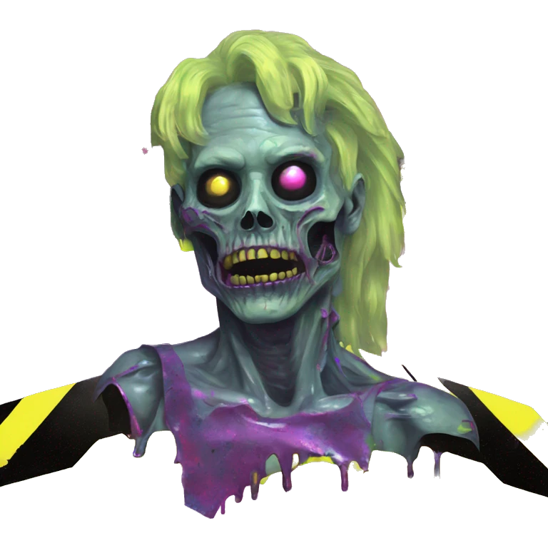 .Zombie_ with prosthetic armVaporwave black holographic oilslick zombie unicorn yellow caution tape emoji