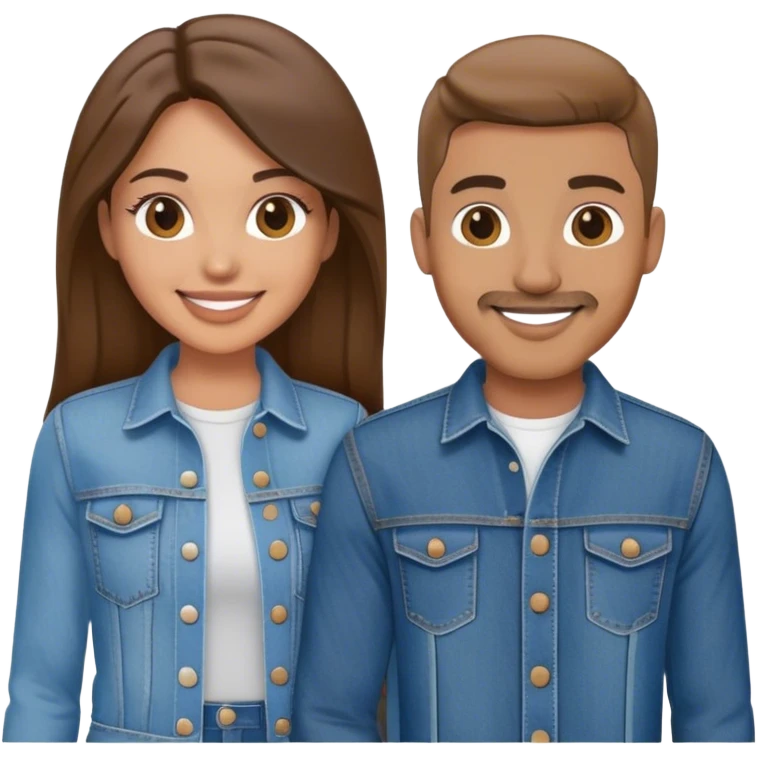 smiling couple in denim outfits emoji