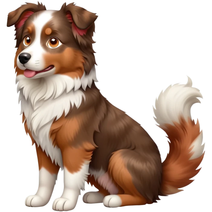 cinematic-[australian shepherd dog]-realistic-full-body-sitting-emoji,-tail-resting-loosely-beside-its-paws,-head-tilted-dramatically,-scruffy-[half white and red merle]-fur,-simplified-yet-realistic-focused-features,-highly-detailed,-glowing-with-an-almost-sarcastic-glow emoji
