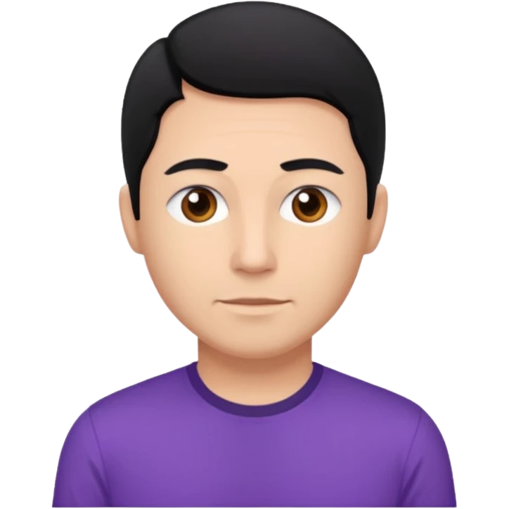 Jeff Fatt black hair, brown eyes, purple shirt emoji
