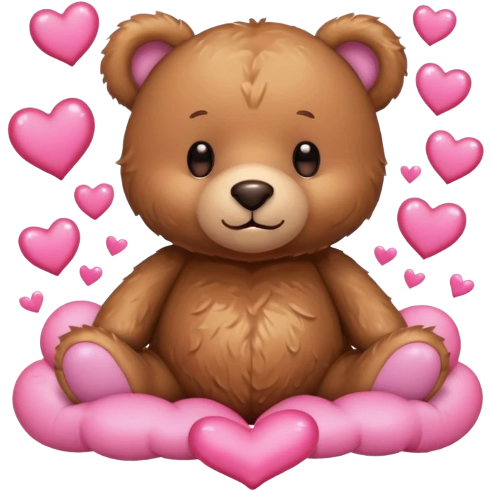 Teddy bear surrounded with pink hearts emoji
