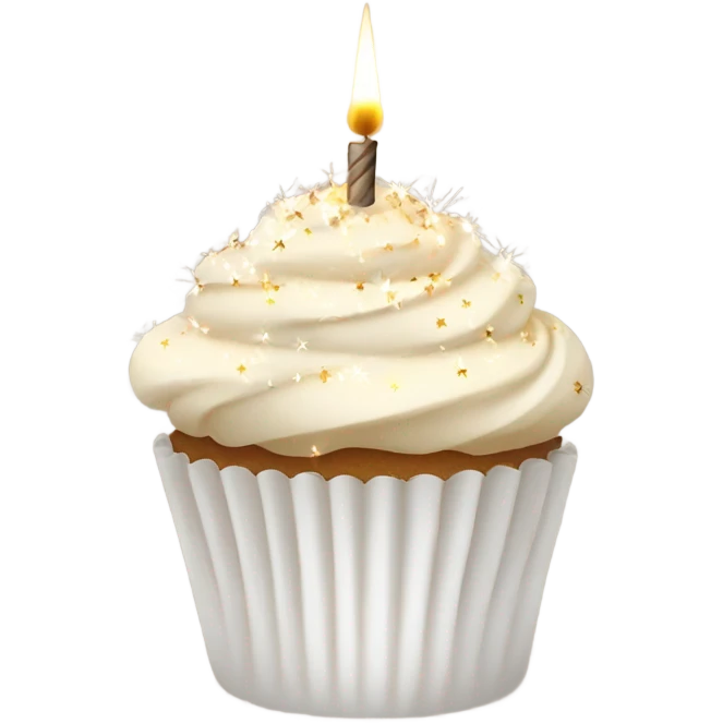 Total White beige cupcake with sparkler candles emoji